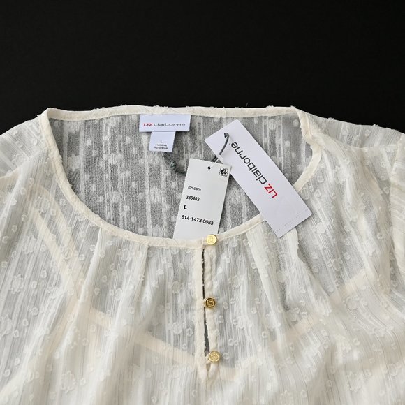 LIZ CLAIBORNE Ivory Pullover Long Sleeve Blouse with Camisole - Size L - NWT - Picture 4 of 13